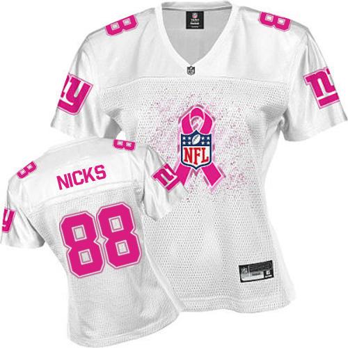 Giants #88 Hakeem Nicks White Women's 2011 Breast Cancer Awareness Stitched NFL Jersey - Click Image to Close